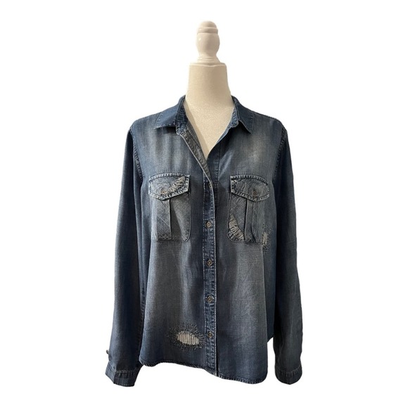 cloth & stone Tops - Cloth & Stone for Anthropologie Distressed Chambray Denim Button-Up Shirt Large